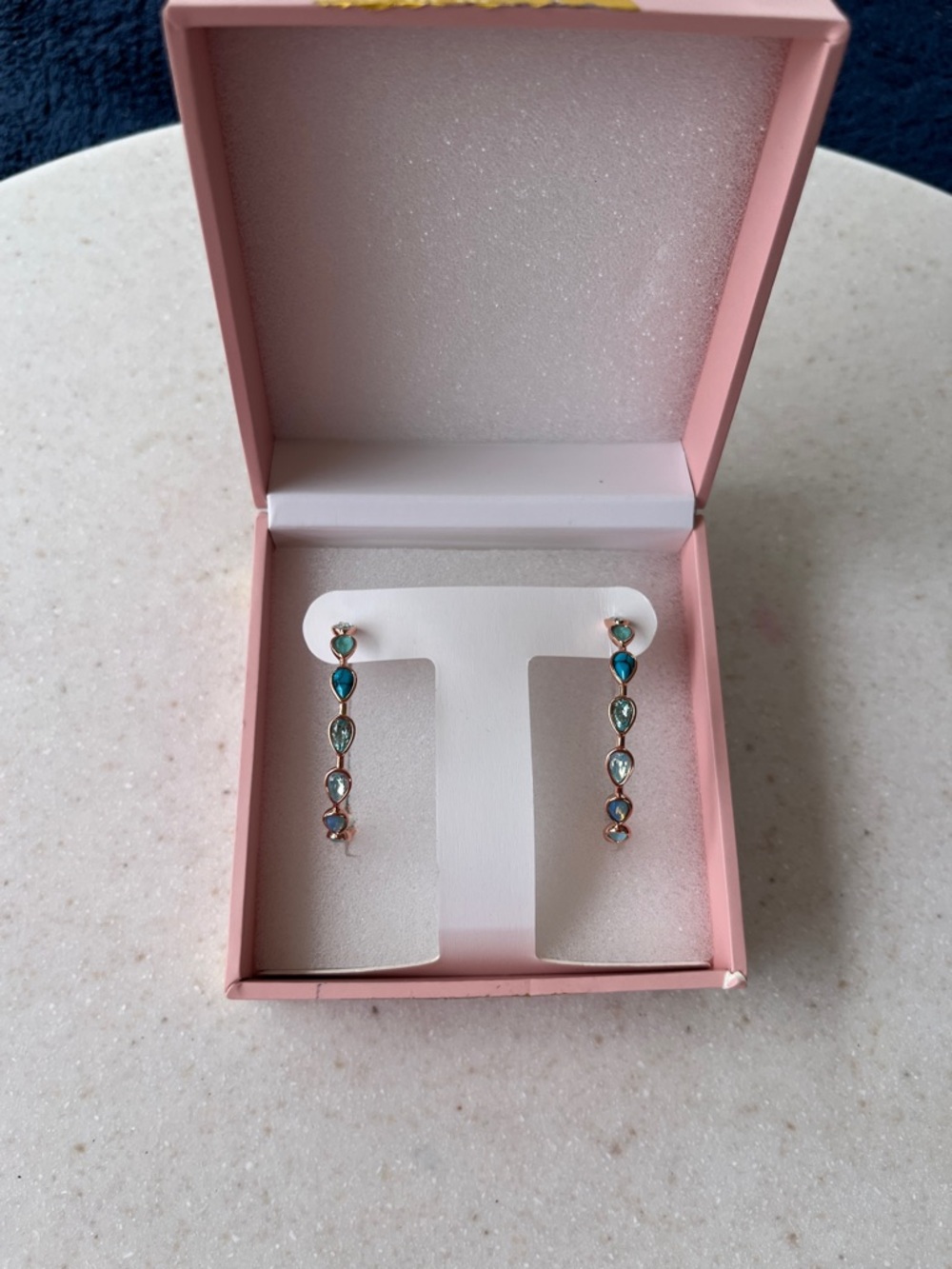 bp Blue and Teal Teardrop Crystal Linear Earrings